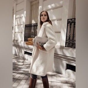 Nwot Mango Faux Shearling Coat In Creme - image 1